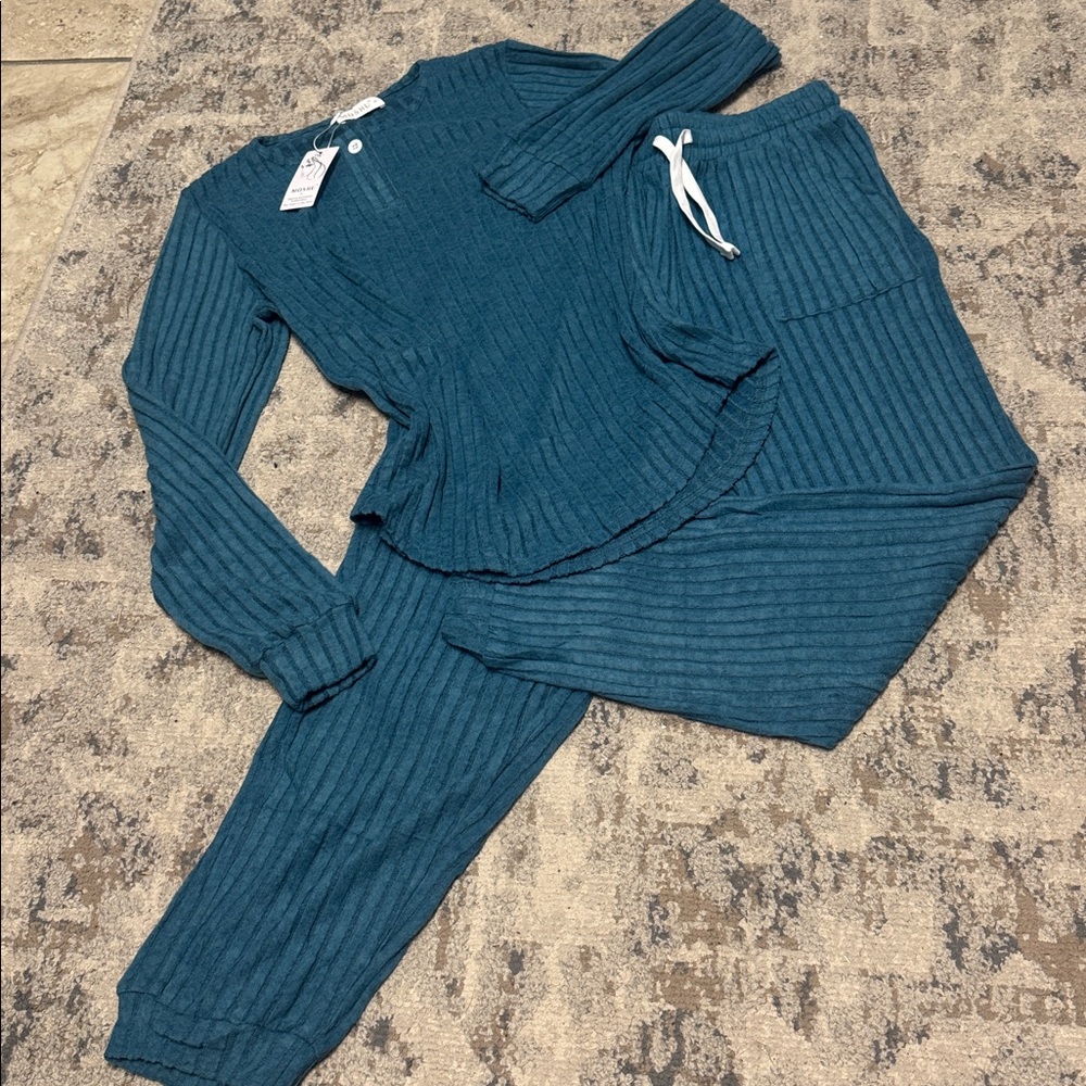 Cozy Ribbed Pajama Set - Teal - Picture 2 of 4